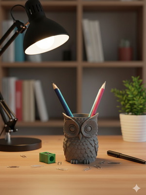 3D Printed Owl Pencil Holder new, PLA