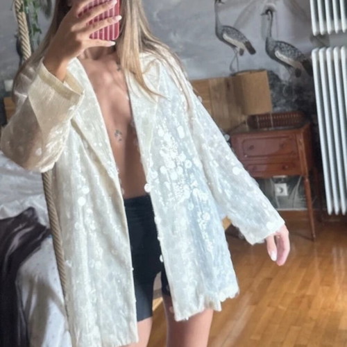 Zara embellished cream blazer size Small new