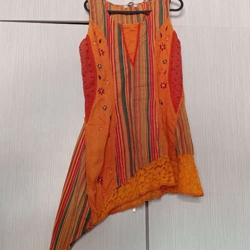 Boho dress like new, asymmetrical colorful cotton, size M
