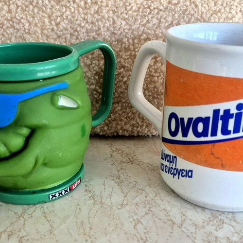 Ovaltine vintage mug and dinosaur mug set