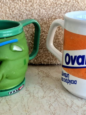Ovaltine vintage mug and dinosaur mug set