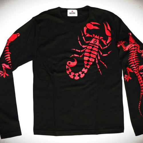 Work T-Shirt Scorpio long sleeve vintage size M black red cotton