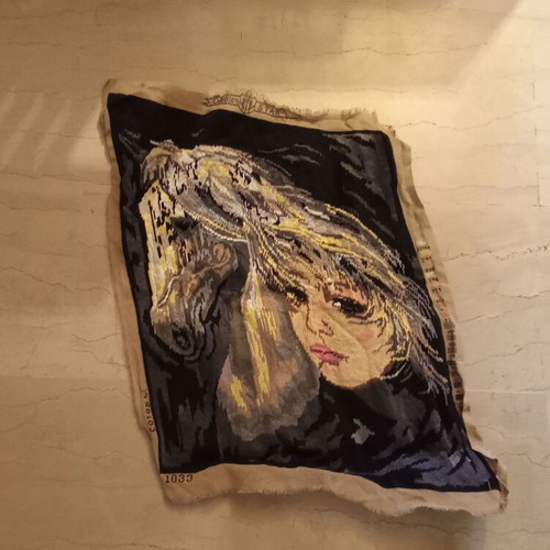 Embroidery textile painting used, ready for frame 60x47 cm