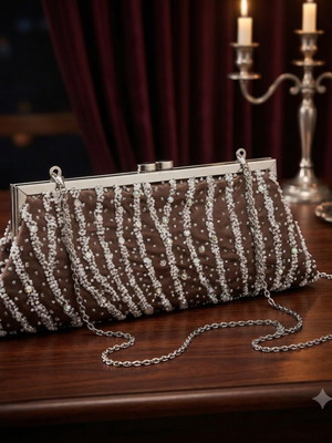Vintage beaded satin bag with silver chain like new