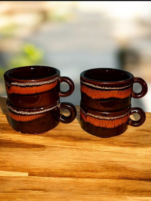 Set of 4 vintage ceramic cups like new, brown with glaze 200 ml