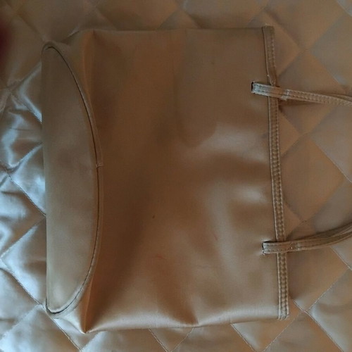 Small satin Oriflame handbag used, beige with embroidered roses