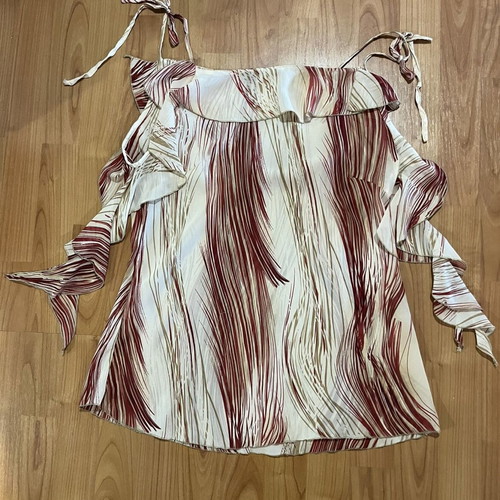 Off-shoulder blouse like new, size L-XXL, red and beige