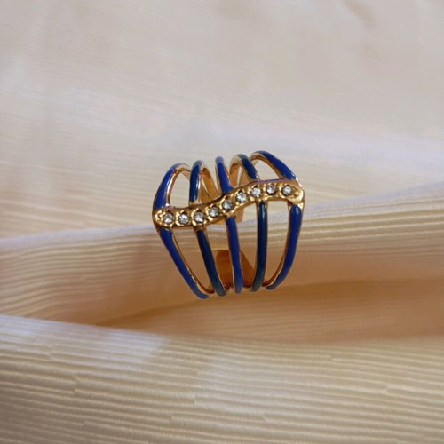 Steel opening ring new, blue and gold color