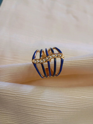 Steel opening ring new, blue and gold color