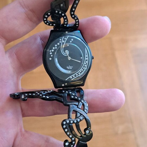 Swatch jewelry watch black with stones like new