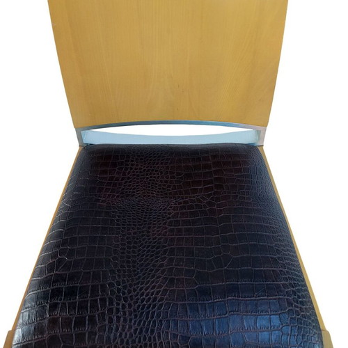 Dining chairs used, pack of 6, natural color, wood with leatherette and metal detail