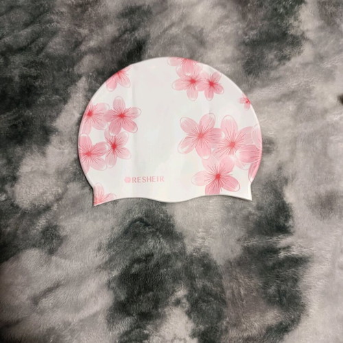 Swimming cap new, white with pink flowers, one size