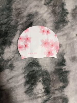 Swimming cap new, white with pink flowers, one size