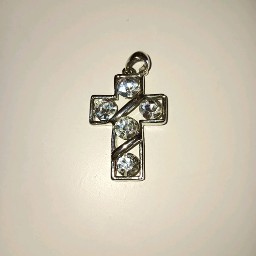 Cross pendant like new, silver with white rhinestones