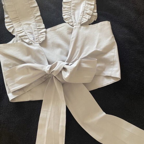 Crop Top gray like new with bow back and ruffle straps