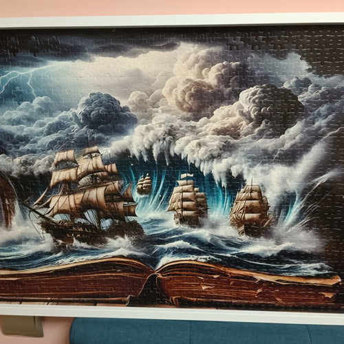 Puzzle 1000 pieces like new, 50x70 cm, white wooden frame, nautical theme