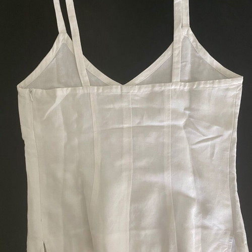 Vintage linen embroidered sleeveless top used, white, size S