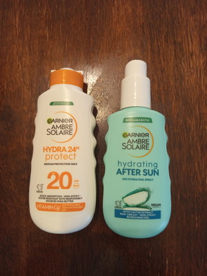 Ambre Solaire sunscreen milk SPF 20 with vitamin C and hydrating after sun lotion set