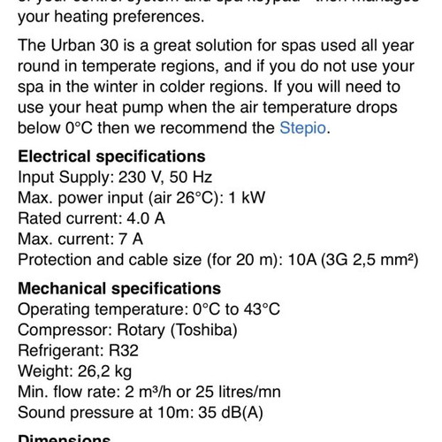 Polytropic URBAN 30 heat pump new for small pools up to 25m3
