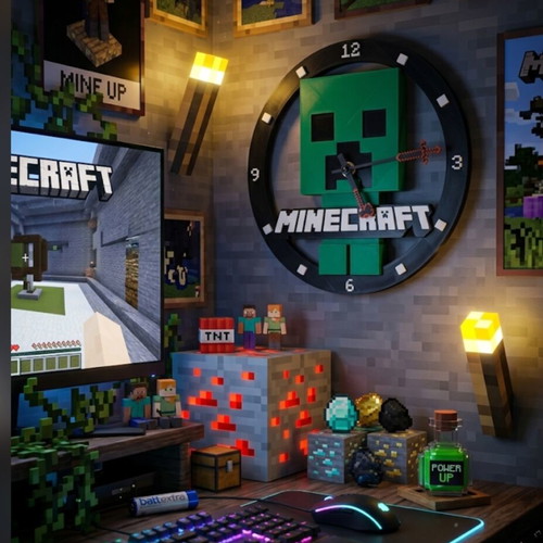 Minecraft wall clock Creeper 3D printed new, analog quartz