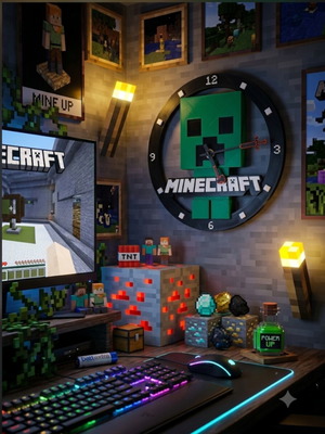 Minecraft wall clock Creeper 3D printed new, analog quartz