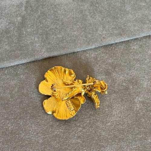 Vintage IRIS gold-plated orchid pin and pendant used