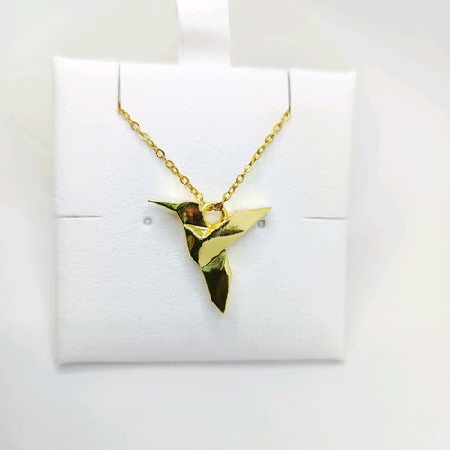 Handmade Origami Hummingbird Minimal Necklace gold new