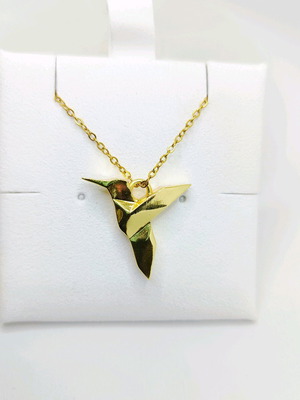 Handmade Origami Hummingbird Minimal Necklace gold new