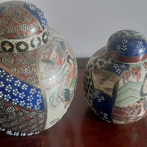 Satsuma vases used, hand painted, sizes 17 and 23 cm
