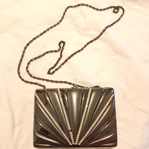 Clutch By EDUU platinum color with strass and chain strap like new