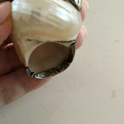 Vintage Tibetan Ritual Shell 7cm with Turquoise and Civet, like new