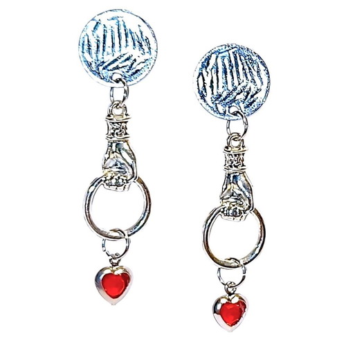 Handmade stainless steel Saint Valentine earrings with hearts, new