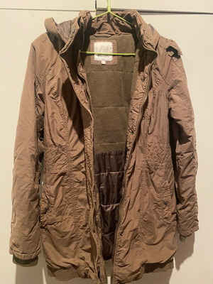 Bench parka jacket used, size M-L, green brown, zipper needs replacement
