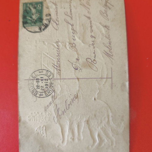 Vintage card postal 1912 used with gold embossing from Belgium