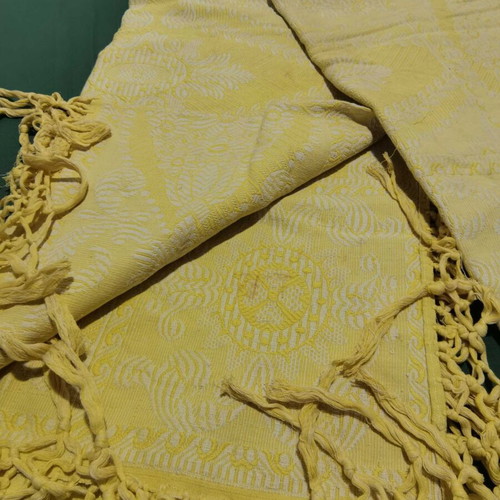 Lace table runner with fringes used, time stain 1940