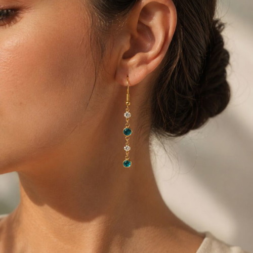 Handmade Deep Blue Drop Earrings double-sided with crystals