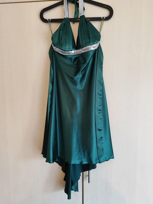 Satin dress green with open back, like new