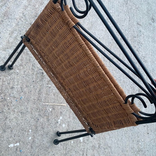 Metal magazine and book rack with wicker used