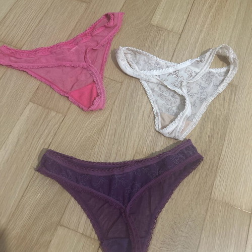 String panties new, pack of 3, S/M, beige and pink