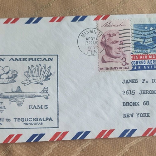 First Flight Cover 1959 Miami to Tegucigalpa used