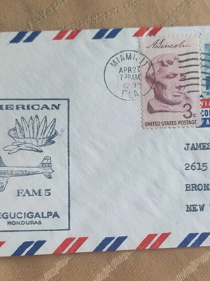 First Flight Cover 1959 Miami to Tegucigalpa used