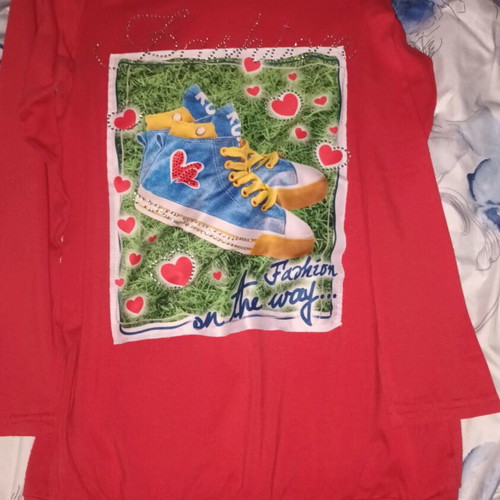 Blouse for 12 years with rhinestones red like new, size 152 cm