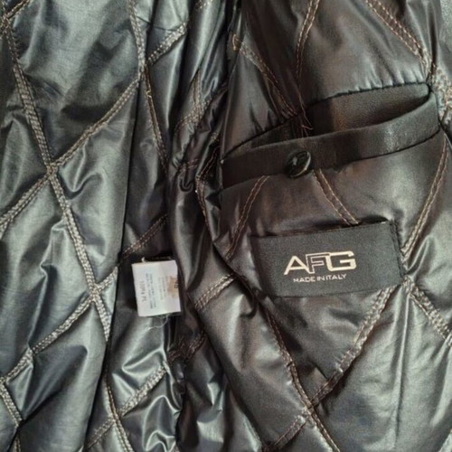 AFG Men's Leather Jacket, Black Military Style, Size L