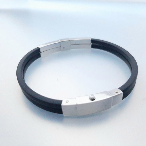 Bracelet with stainless steel, rubber and K18 gold, new