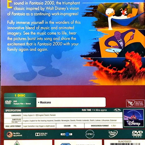 Fantasia 2000 DVD used, family musical animation with English subtitles