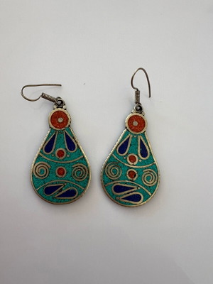 Handmade metal earrings from Morocco like new, colorful