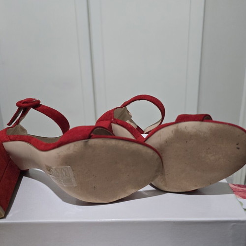 Tsakiris Mallas Exe red platform sandals, like new, real leather with pouch