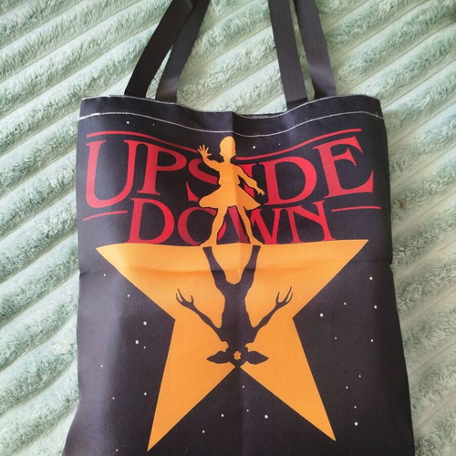 Upside down tote bag double print new, black red