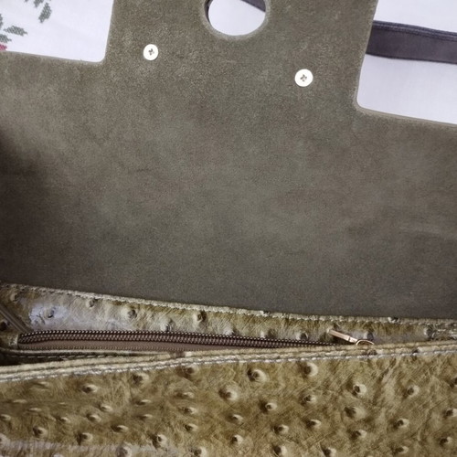 Luana Vintage Ostrich Print Shoulder Bag used, olive green