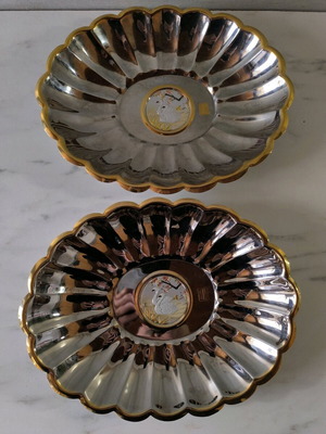 Fondue bowls used, set of 2, stainless steel 18/10 with 24k gold